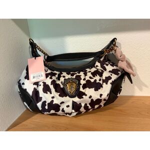 Juicy Couture NWT Cow Print Hobo Shoulder Bag Gold Chain Y2K Pink Lining